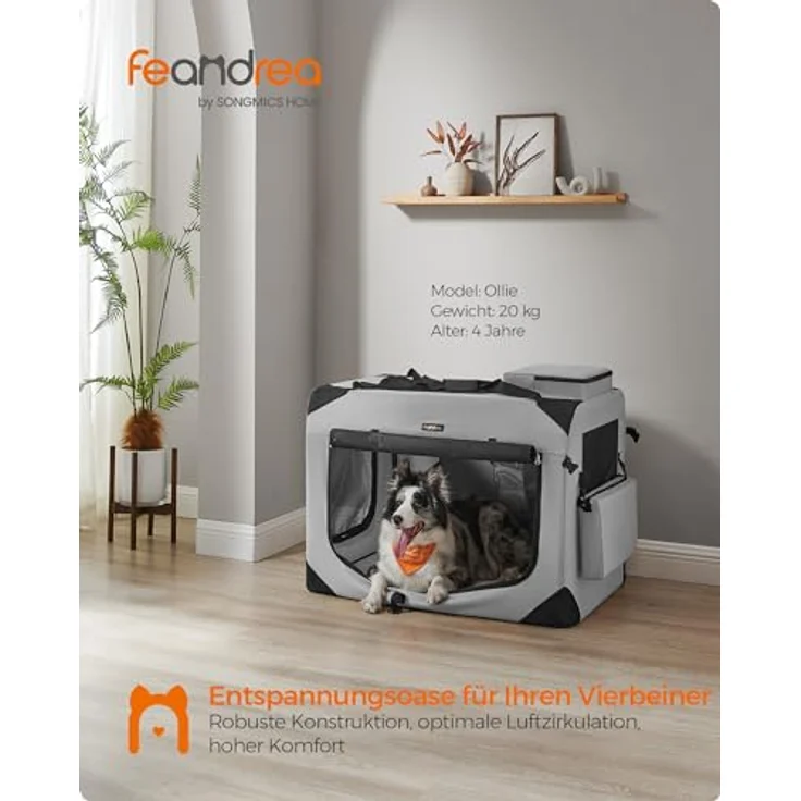 Feandrea Hundebox faltbar, Transportbox Hund XXL, atmungsaktiv, rauchgrau – Bild 2
