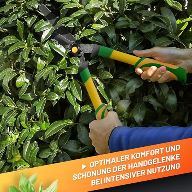 GRÜNTEK HECHT Heckenschere und Astschere, 560 mm mit SK5-Stahlklingen, Teflon-Beschichtung, ergonomischen 2-Komponentengriffen und Anschlagpuffer – Bild 4