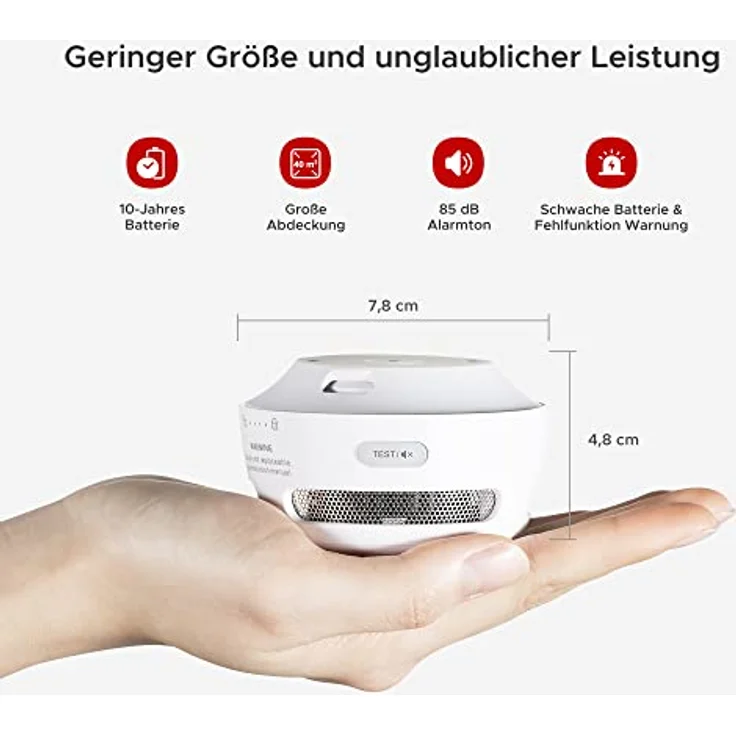 X-Sense Standalone-Rauchmelder Mini Feuermelder mit 10 Jahren Batterielaufzeit, TÜV und EN14604 Zertifizierter Rauchwarnmelder, Feueralarm mit Fotoelektrischem Sensor, XS01, 6er Set – Bild 2