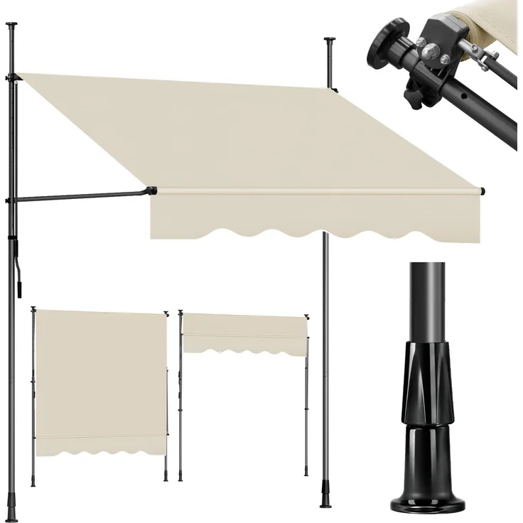 Sekey Klemmmarkise Balkonmarkise mit Kurbel, UV-beständig, ohne Bohren, Beige, B x H: 200 x 212-310 cm, wasserabweisend