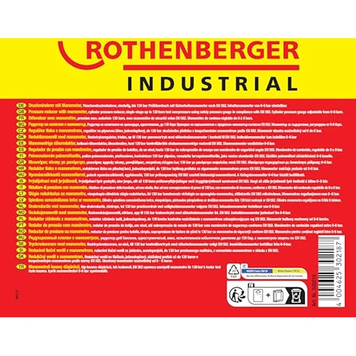 ROTHENBERGER Industrial Druckminderer für Einweg-Gasflaschen (CO2/Argon/Mix), für Schweißgeräte, M10 x 1RH Anschluss, max. 130 bar Prüfüberdruck mit Sicherheitsmanometer – Bild 3