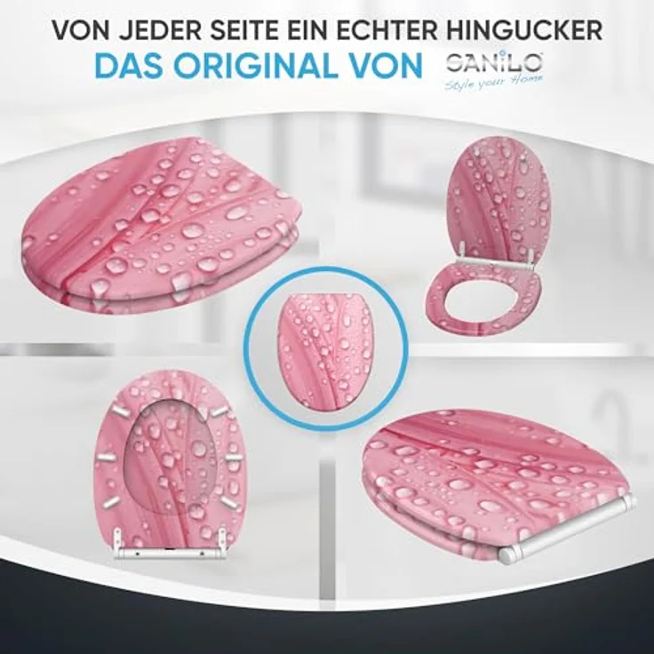 Sanilo WC Sitz Pink Flower, Toilettendeckel mit Absenkautomatik aus hochwertigem Holz, antibakterielle Oberfläche, für alle gängigen WC-Becken – Bild 7