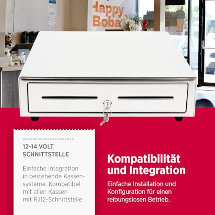 Olympia LD 410S Kassenschublade, abschließbare Geldkassette mit Einwurfschlitz, RJ12-kompatibel, 8 Münzfächer & 4 Scheinfächer, Metallgeldbox für Handel & Gastronomie, 41,5x41x10,4 cm – Bild 3