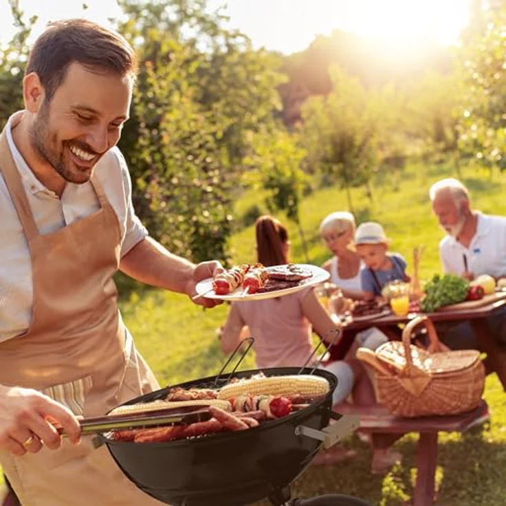 Relaxdays Fahrbarer Kugelgrill in Schwarz, Grillwagen mit großer Grillfläche und regelbarer Luftzirkulation – Bild 3