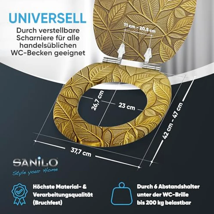 Sanilo WC-Sitz Bractea, mit Absenkautomatik, Holz, antibakterielle Oberfläche, 47 x 37,7 cm – Bild 4