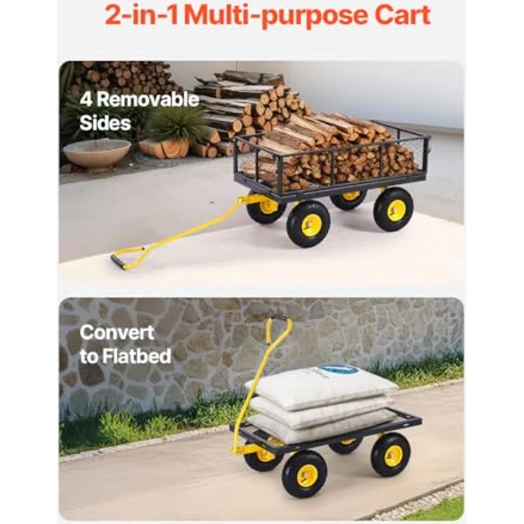 VEVOR Bollerwagen 965x560x535 mm, 900 lbs Tragfähigkeit, 2-in-1 Garten- und Transportwagen mit 10-Zoll-Reifen, drehbarem Griff und abnehmbaren Seitenteilen – Bild 3