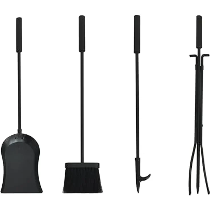 QUICK STAR Metall Kaminholzregal 45x30x74 cm Schwarz | 2 Ebenen, 5-teiliges Set mit Schaufel, Zange, Bürste und Schürhaken, Stahl Kaminholzständer für Innen & Außen – Bild 3