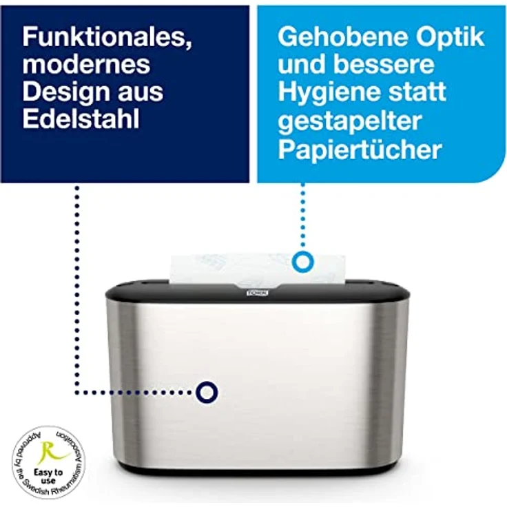 Tork Xpress Tischspender für Multifold-Handtücher, Edelstahl H2, Fingerabdruckschutz, Image Design, B 32.3cm, H 21.8cm, T 11.6cm – Bild 3