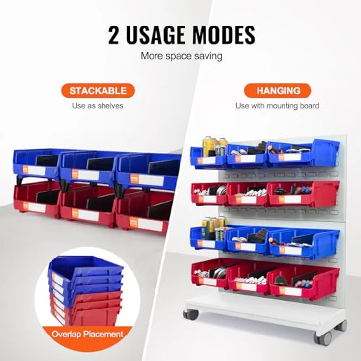 VEVOR Stapelboxen 6er-Set Sichtlagerboxen Blau/Rot 137x105x78mm PP Lagerboxen für Werkstatt Büro Garage – Bild 3