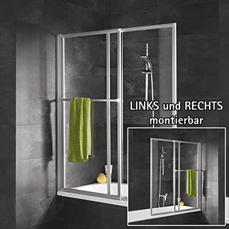 Schulte Badewannenfaltwand Komfort, Kunstglas, 70-118x140 cm, ausziehbar, Tropfen Dekor, Weiß – Bild 2