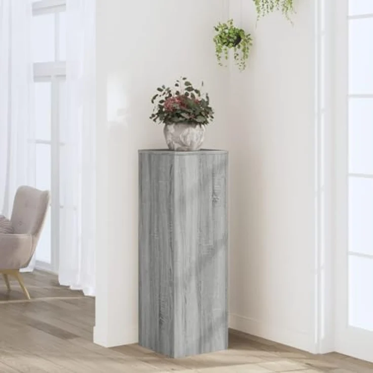 vidaXL Blumenständer Pflanzenständer Grau Sonoma 33x33x100 cm Holzwerkstoff, Stabile Oberplatte und Zeitloses Design – Bild 2