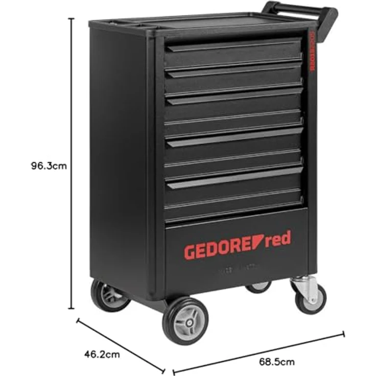 Gedore Wks.Wagen GEDWorker 5 Schubladen, Werkstattwagen aus Stahlblech, korrosionsbeständig, RAL 9005, Tragfähigkeit 200 kg – Bild 2