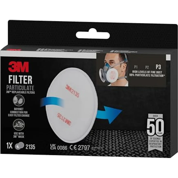 3M Partikelfilter 2135PRO1 - Feinstaubfilter mit Schutzstufe P3 für 3M Atemschutzmaske - 1 Paar P3 Filter mit innovativer Filtertechnologie – Bild 7