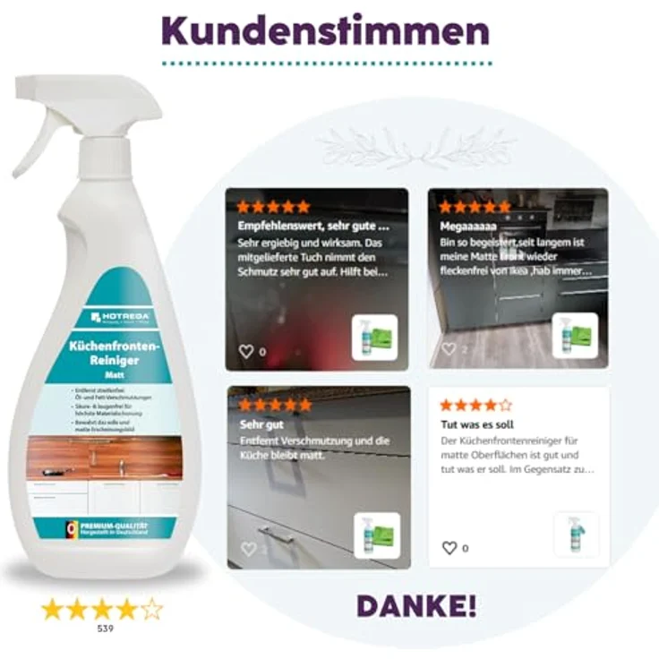 HOTREGA® Küchenfronten-Reiniger, materialschonender Intensivreiniger für matte Oberflächen, säure- und laugenfrei, 750 ml – Bild 7