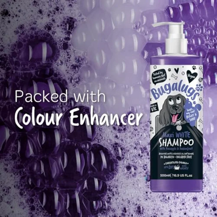 Bugalugs Hundeshampoo Maxi White, PH-neutrales Tiershampoo für strahlendes, weiches Fell, 500 ml, Ananas-Marakuja-Duft – Bild 4