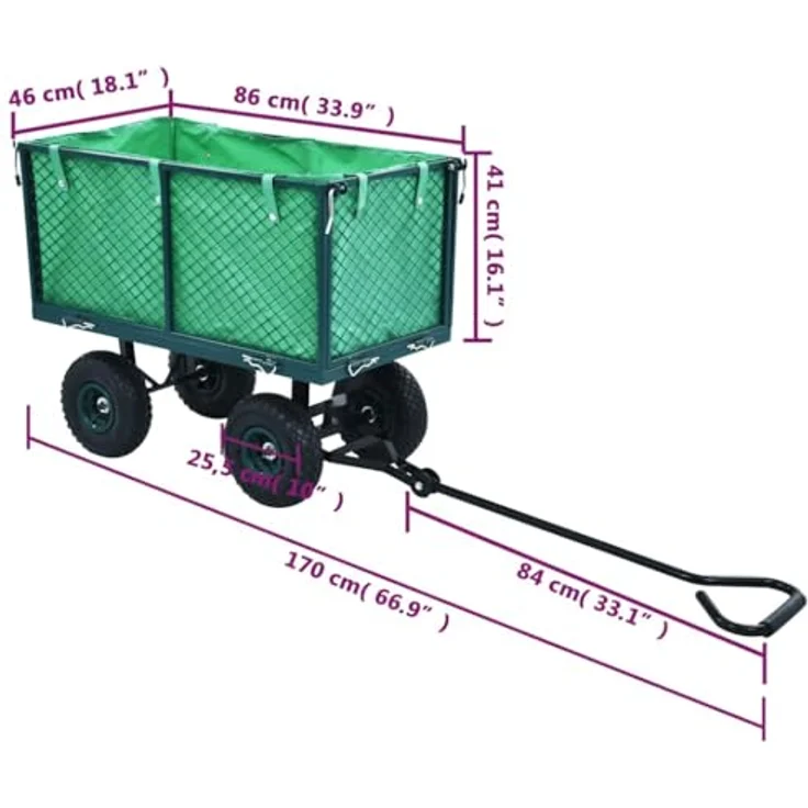 vidaXL Handwagen Gartenwagen Transportwagen mit 350 kg Tragkraft, grün, Stahlkonstruktion, große Schwerlastreifen – Bild 3