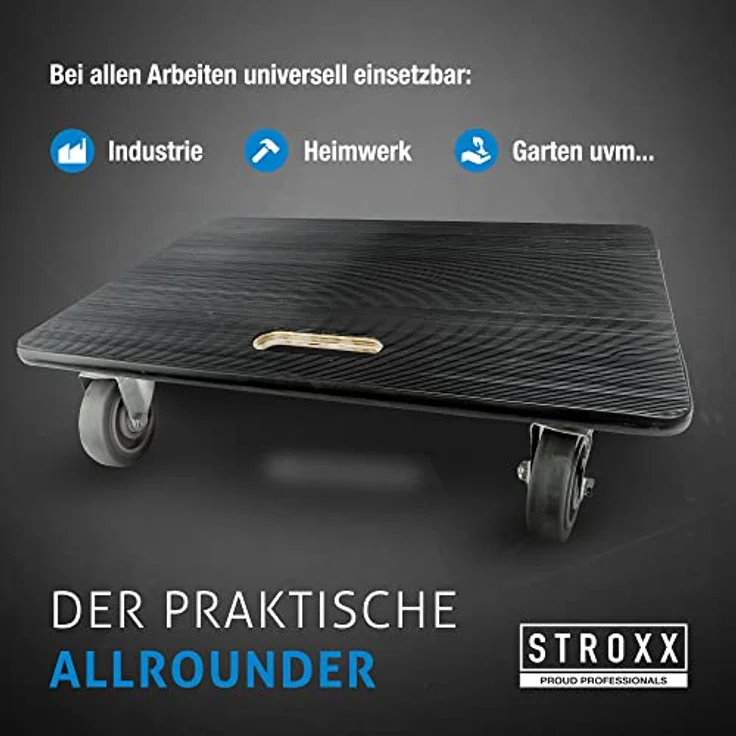 STROXX Transportroller, 500 kg Traglast (600 x 400 x 145 mm), rutschfester Gummibelag, Möbelroller für Umzug & schwere Gegenstände – Bild 2