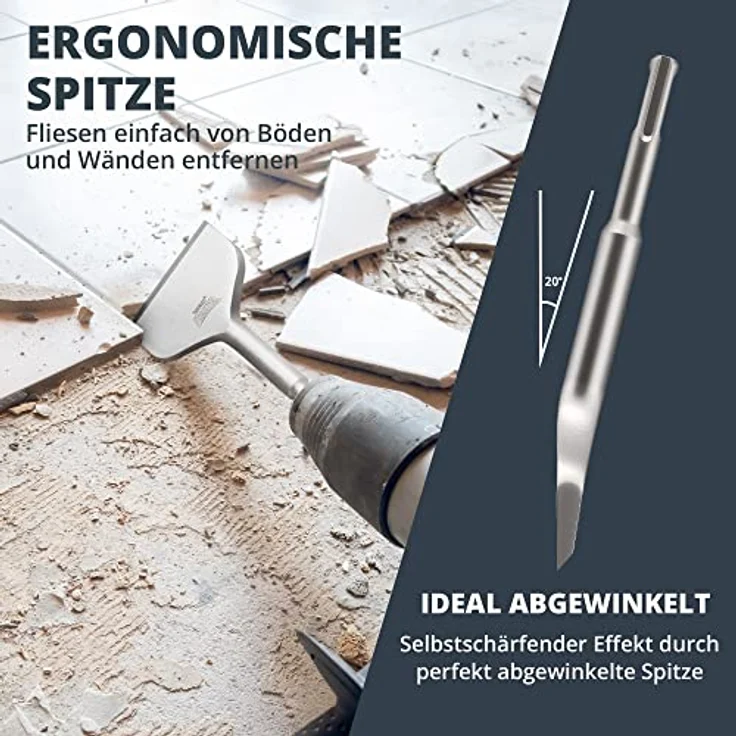 BAURIX® Fliesenmeißel SDS Plus 165x75 mm – Abgewinkelter Flachmeißel aus 42CrMo-Stahl mit bruchsicherem Schaft für müheloses Entfernen von Fliesen und Fliesenkleber – Bild 2