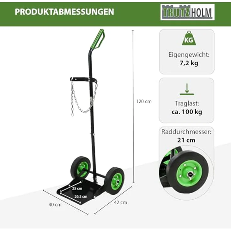 TRUTZHOLM Gasflaschenkarre, Sackkarre aus pulverbeschichtetem Stahl mit Handschutzbügel & Sicherungskette, 100 kg Traglast, für den Transport von technischen Gasen – Bild 3