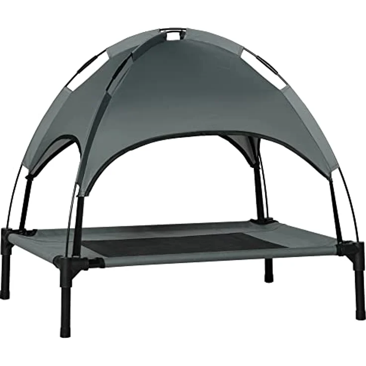 PawHut Haustierbett mit Baldachin, Erhöhtes Hundebett, Hundeliege Outdoor mit Dach, Atmungsaktiv, Taftstoff Grau 76 x 61 x 73 cm – Bild 1