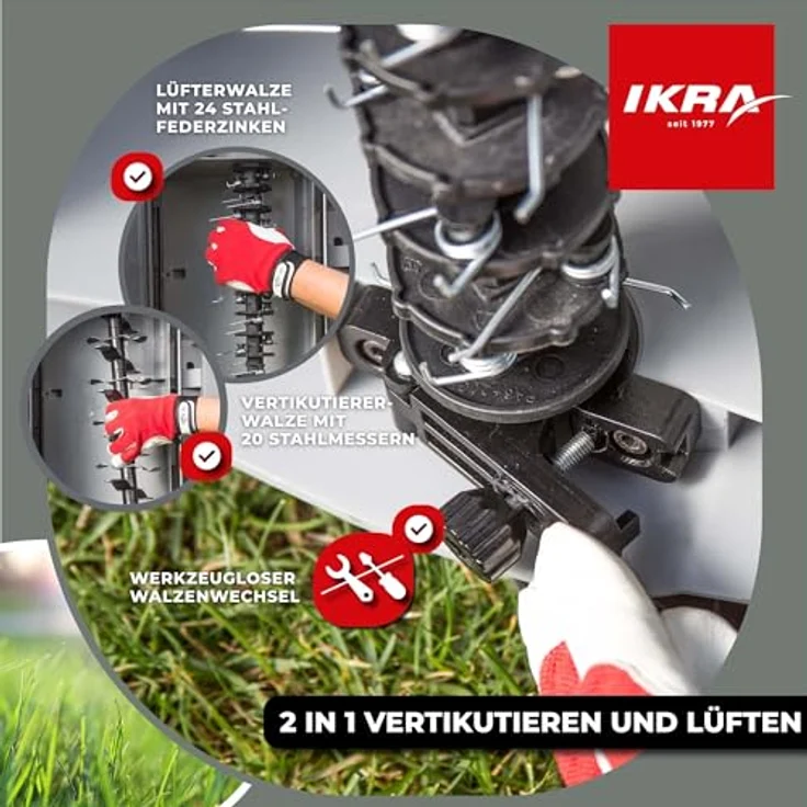 IKRA Elektro Vertikutierer IEVL 2000, 2-in-1 Rasenlüfter mit 55l Fangkorb, 40cm Arbeitsbreite, 2000 Watt Motor – Bild 2