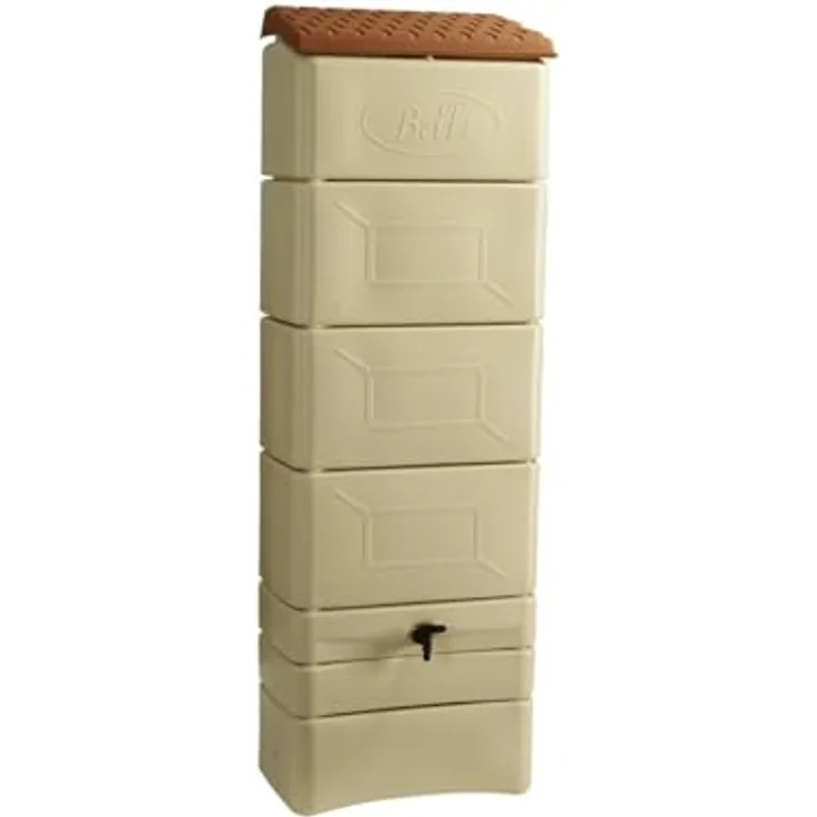 Belli 0936 9 Wasserfass/Regentonne, 300 l zur Wandbefestigung mit Deckel, Hahn und Anschluss-Set, beige, 60 x 180 cm