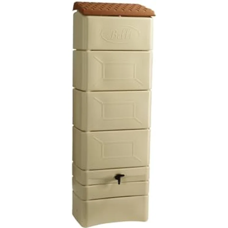 Belli 0936 9 Wasserfass/Regentonne, 300 l zur Wandbefestigung mit Deckel, Hahn und Anschluss-Set, beige, 60 x 180 cm – Bild 1