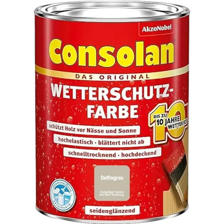 Consolan Holzschutzlasur Wetterschutz-Farbe 0,75 L, delfingrau, wetterfest und extrem elastisch – Bild 1