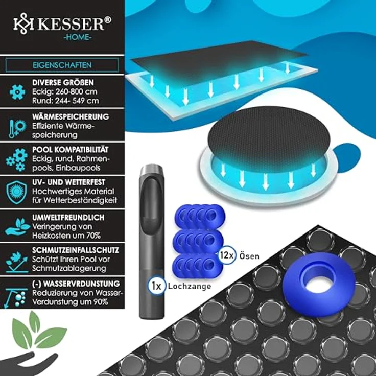 KESSER Pool Solarabdeckplane Rund Ø 244 cm | Solarfolie Stärke 120 µm | Solarabdeckung Solarplane zuschneidbar |Poolsolarplane Solar Folie Poolheizung für Wassererwärmung Wärmeplane Schwarz, Ø 488 cm – Bild 2