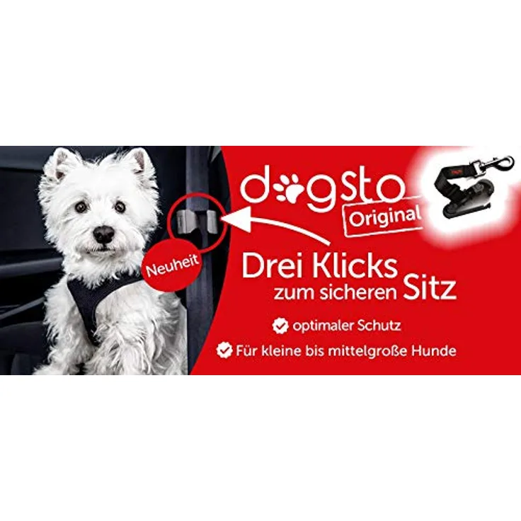 Dogsto Hunde Sicherheitsgurt für jedes Auto mit mittiger Befestigung am Sicherheitsgurt - Ideale Sitzposition