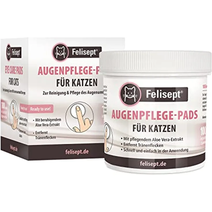 Felisept Augenpflege-Pads für Katzen, 100 Stück, mit Aloe Vera-Extrakt zur Entfernung von Tränenflecken