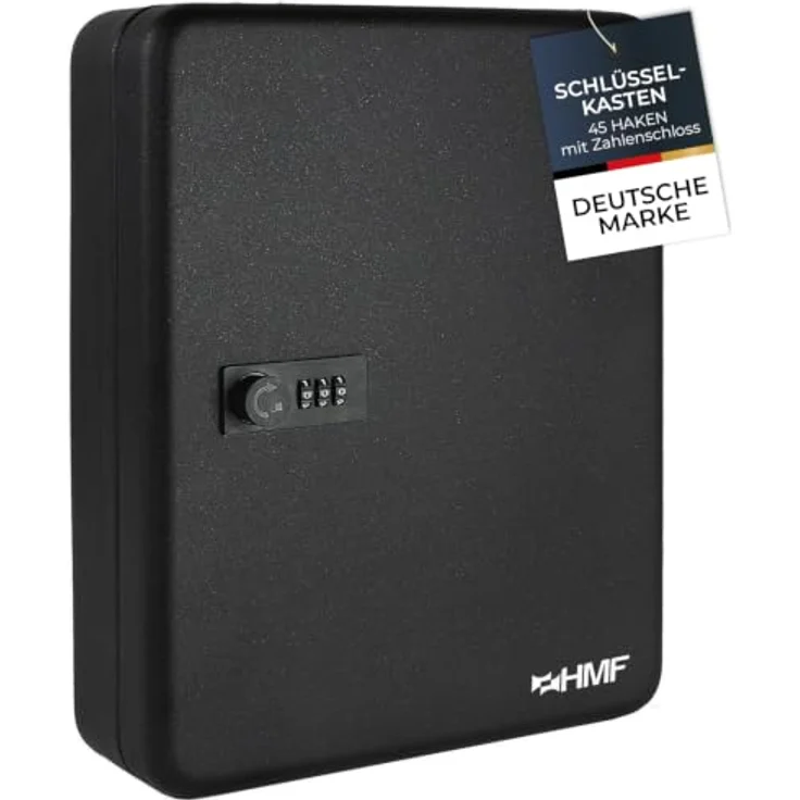 HMF Schlüsselkasten, Schlüsselschrank mit 3er Zahlencode, 6 nummerierte Hakenleisten, 30 x 24 x 7,5 cm, Schwarz – Bild 1