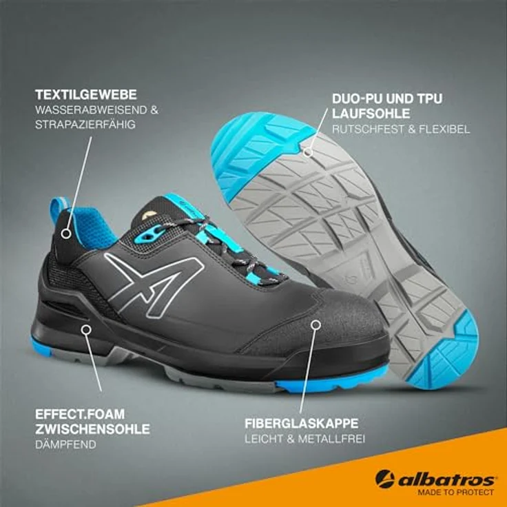 Albatros TARAVAL BLACK/BLUE LOW S3L ESD FO SR, Sicherheitsschuhe mit abriebfester Laufsohle und EVERCUSHION® RELIEFT Fußbett – Bild 2