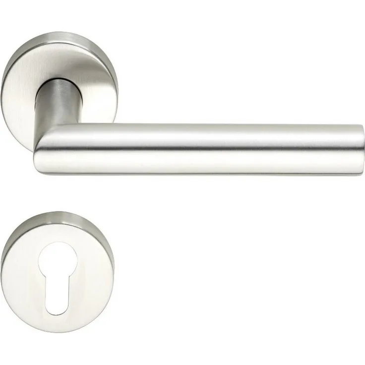 MeinTürgriff Drückergarnitur Toulouse Edelstahl Türgriff L-Form für Innentüren, silberfarben, PZ, 1-tlg., Türdicke 38-42 mm, Vierkantmaß 8 mm
