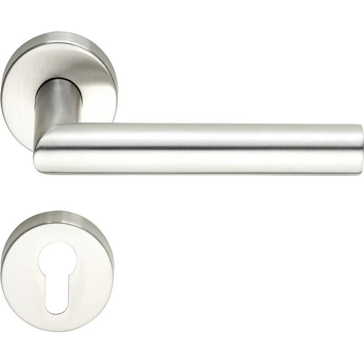 MeinTürgriff Drückergarnitur Toulouse Edelstahl Türgriff L-Form für Innentüren, silberfarben, PZ, 1-tlg., Türdicke 38-42 mm, Vierkantmaß 8 mm