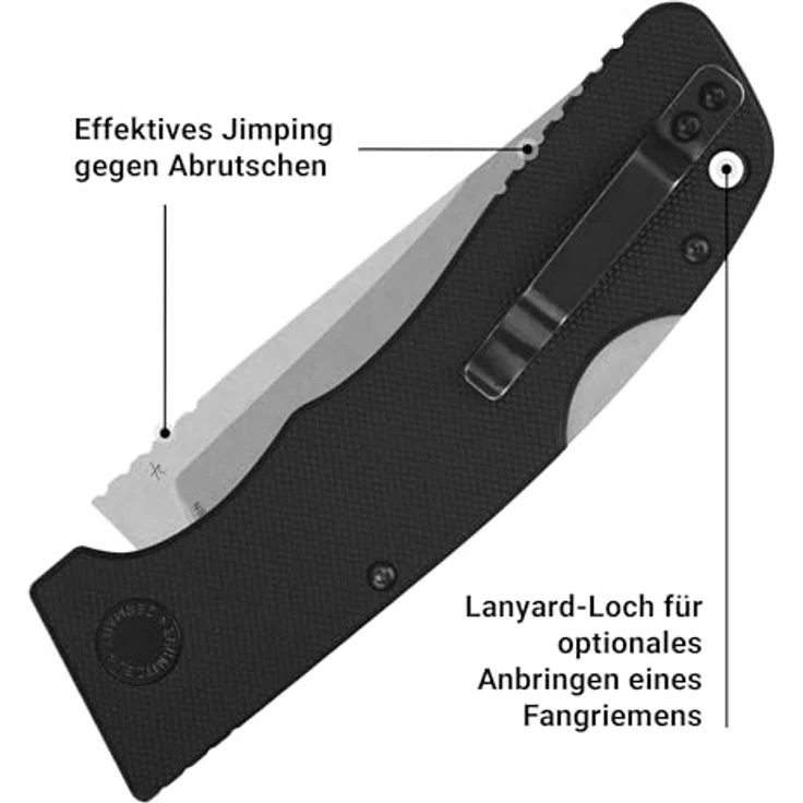 SCHNITZEL KVAR – Outdoor Taschenmesser - Sandvik 14C28N Schwedenstahl - G-10 Griffschalen - Bushcraft Klappmesser - EDC Messer Freizeitmesser Erwachsene - §42A Konform (Schwarz, Stonewashed) – Bild 4