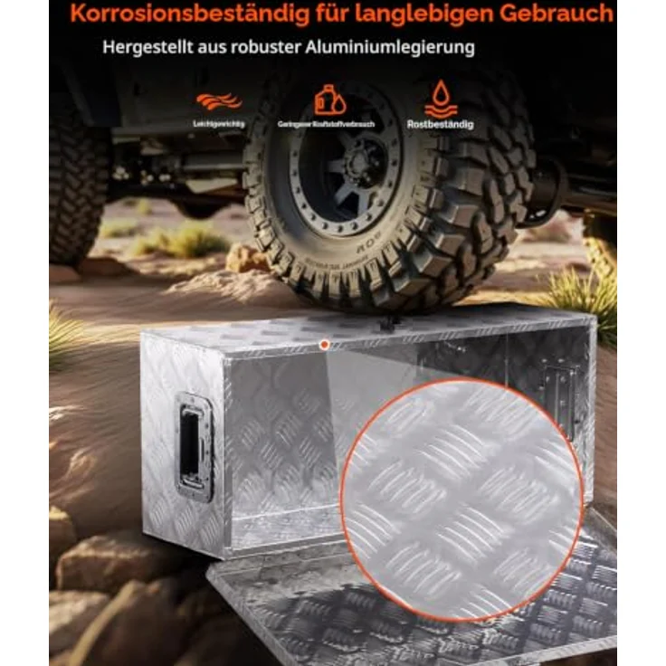 VEVOR Aluminium Werkzeugkasten für Ladefläche, wasserdicht, mit seitlichem Griff und Schlossschlüsseln, 762 x 330,2 x 243,84 mm, Silber – Bild 3