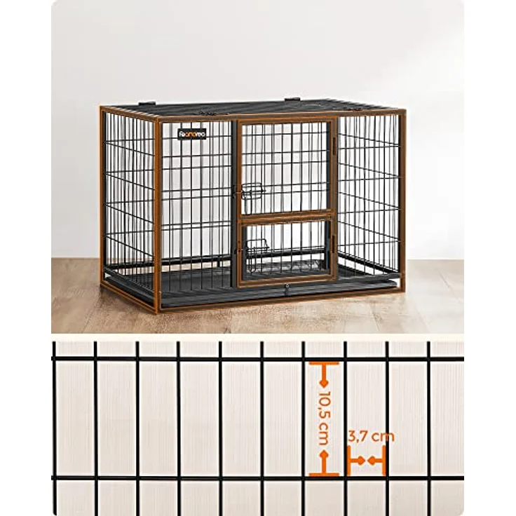 Feandrea Hundekäfig hochbelastbar, Gitterbox für mittelgroße, große Hunde, 122 x 75,5 x 80,5 cm, sicher, 2 abnehmbare Türen, Welpenauslauf, XXL, tintenschwarz – Bild 3