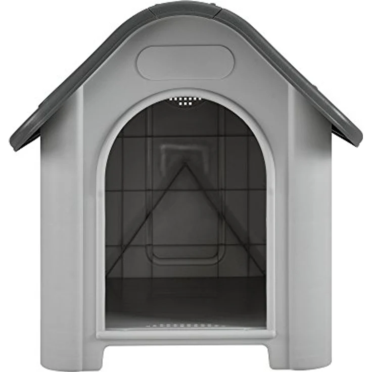 [en.casa] Hundehütte mit Dachluke 87x72x75,5cm PVC Grau Schwarz Unterschlupf Hundehaus Kunststoff – Bild 2