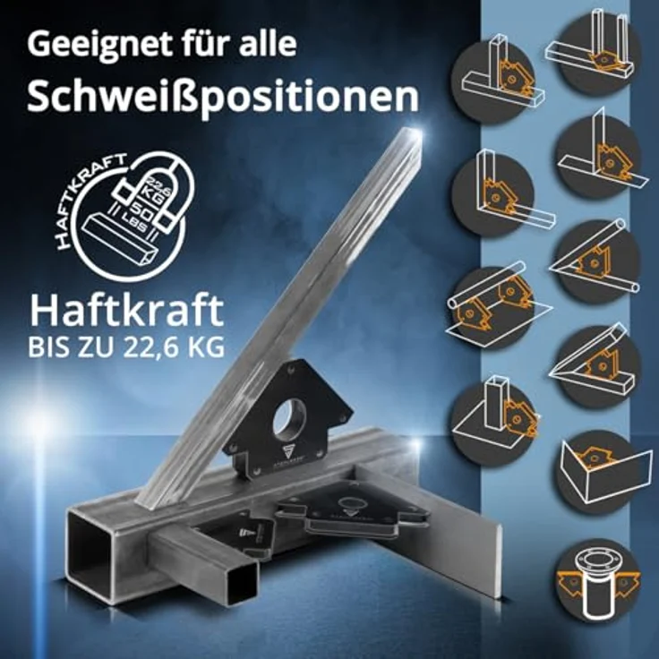 STAHLWERK Schweißmagnet 4er Set, 22,6 kg Haftkraft, 45° | 90° | 135° Winkel, starke Magnet-Schweißwinkel mit Rundloch zur präzisen Werkstückpositionierung – Bild 3