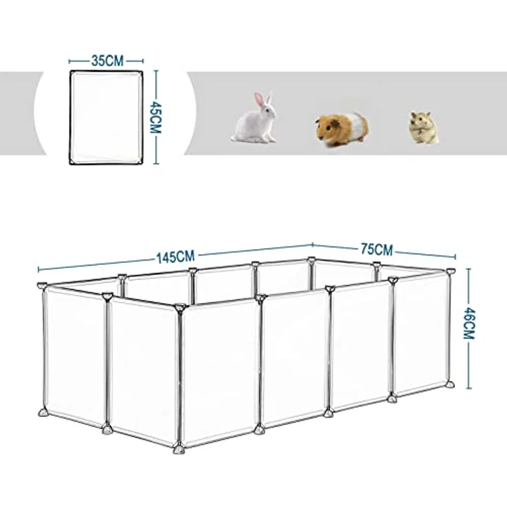 EUGAD Freigehege für Kaninchen, Meerschweinchen Gehege, Welpenauslauf Kleintiergehege, Freilaufgehege für Hasen, Verformbar und Erhöhbar, BHT 145x46x75cm, Weiß 35x45cm/Platte – Bild 4