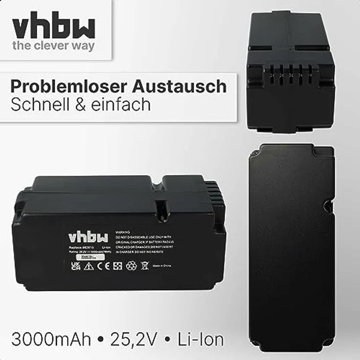 Vhbw Akku kompatibel mit Grizzly Rasenmäher MR 400, MR 1200, MR 1000, R800 Easy, MR 600, 3000mAh, 25,2V, Li-Ion, hohe Kapazität – Bild 5
