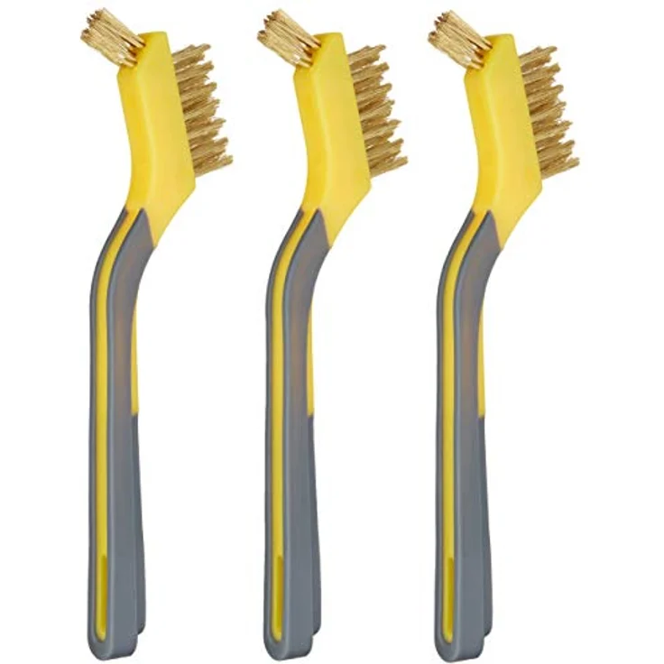Amazon Basics Mini-Bürsten aus Messing, 3 Stück, 12.7 mm, gelb-grau, weicher Griff zum Reinigen und Entfernen von Rost – Bild 2