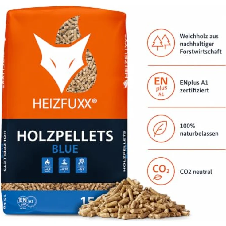 HEIZFUXX Blue ENplus A1 Holzpellets, Weichholz 2 x 15kg Sack, hoher Heizwert, ideal für Heizsysteme – Bild 2