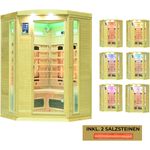 LinJa Infrarotkabine Bergen, 5 Vollspektrumstrahler, 5 Carbonstrahler, Hemlocktanne, 2-3 Personen, Energiesparend, Salzstein, 7-farbiges Therapielicht, Radio/USB/Bluetooth, Schwarz