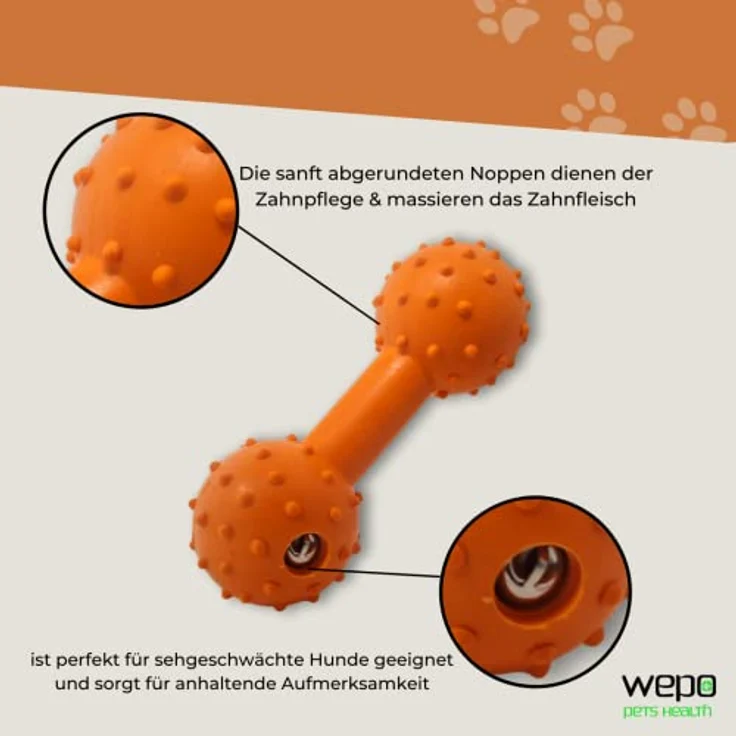 WEPO Kauknochen Rot - Hundespielzeug mit Glöckchen für kleine Hunde mit Sehschwäche – Bild 5