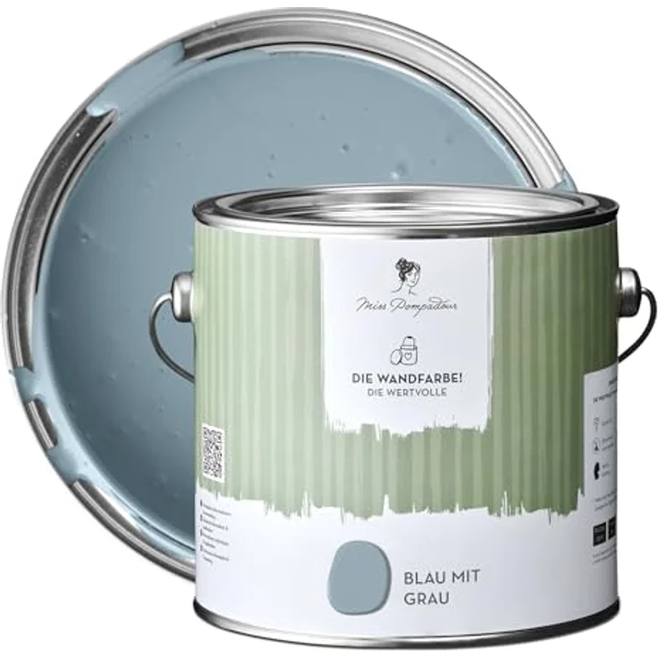 MissPompadour Wandfarbe Die Wertvolle, Blau mit Grau, matte Innenfarbe mit sehr hoher Deckkraft, 2,5 L, geruchsneutral und spritzfrei, wasserbasiert – Bild 1