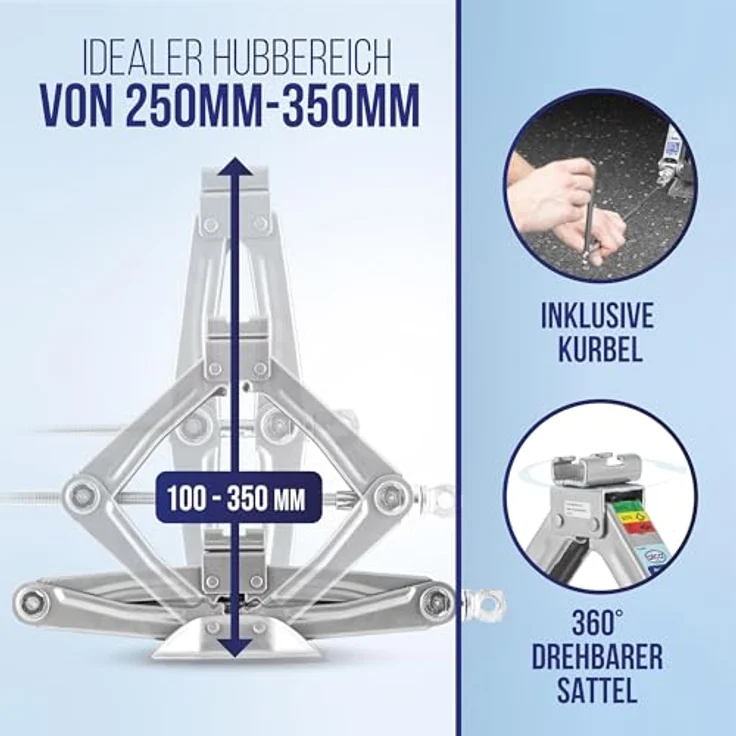 alca® Scherenwagenheber Kompakt 1 t – Robuster Stahl-Wagenheber bis -50° C, 360° drehbarer Sattel, Hubhöhe 100-350 mm, Gewicht ca. 2 kg, Hubbereich 250-350 mm, silber – Bild 7