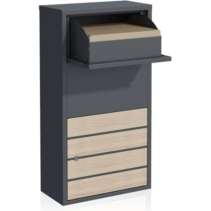 Zelsius Paketbriefkasten, Paketbriefkasten aus pulverbeschichtetem Stahl, Buche, mit Diebstahlsperre, Anthrazit RAL 7016 – Bild 6