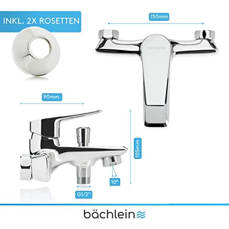 Bächlein Universal Badewannenarmatur Orlias, Einhand-Wannenbatterie in Chrom, Komplettset mit Zubehör, inklusive Neoperl Luftsprudler und einfacher Montage – Bild 4